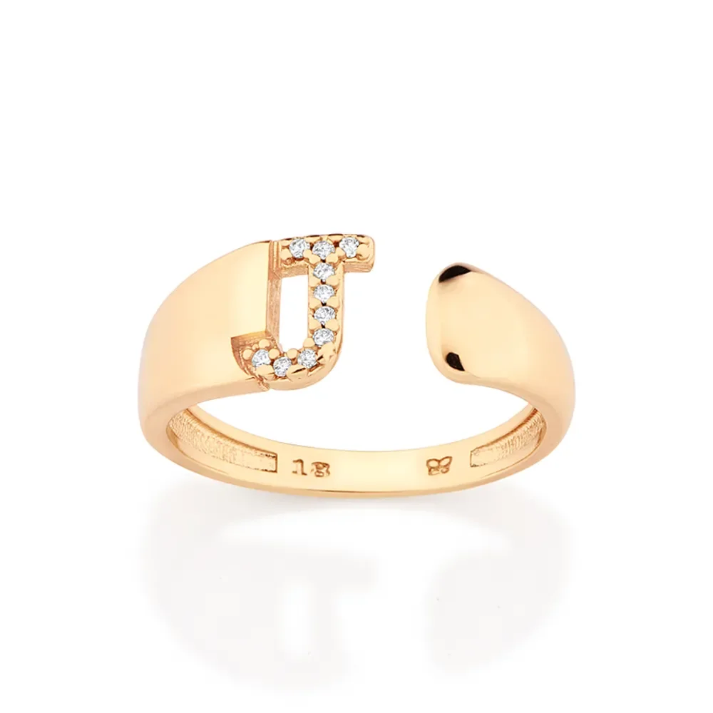 Sortija De Inicial Con Circonia Letra J Enchapado En Oro18K 3 Sortija De Inicial Con Circonia Letra J Enchapado en Oro 18K