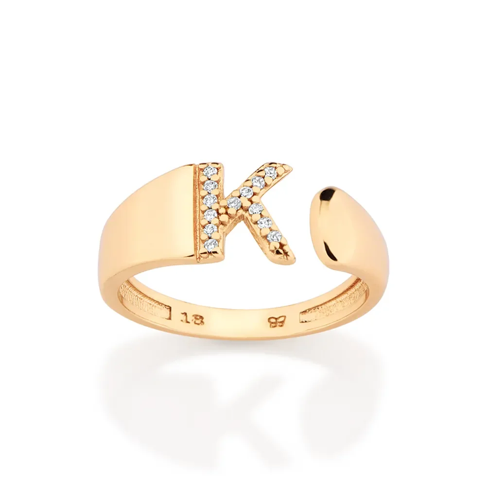Sortija Inicial Circonia Letra K Enchapada En Oro 18K 3 Sortija Inicial Circonia Letra K Sortija De Inicial Con Circonia Letra K Enchapado en Oro 18K