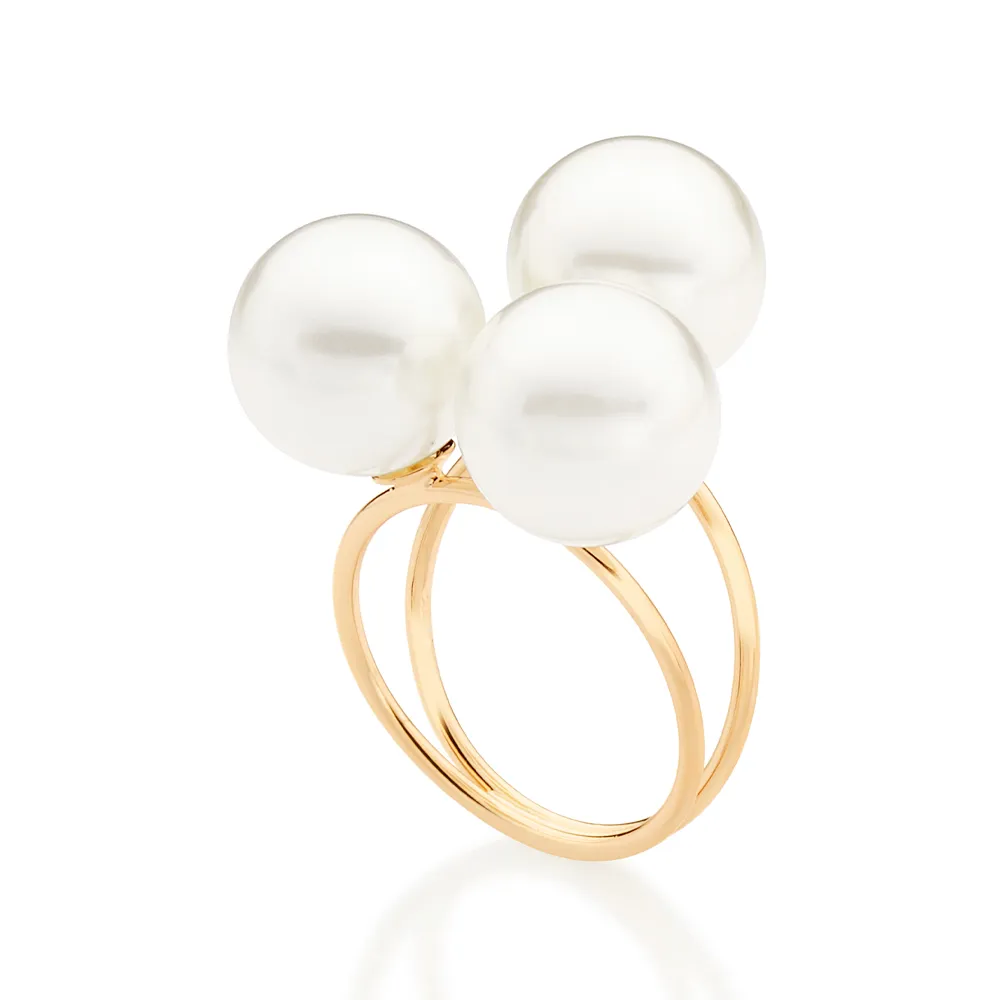 Sortijas maxi-doble con 3 perlas enchapadas en oro 18k 3 Sortijas maxi-doble con 3 perlas enchapadas en oro 18k