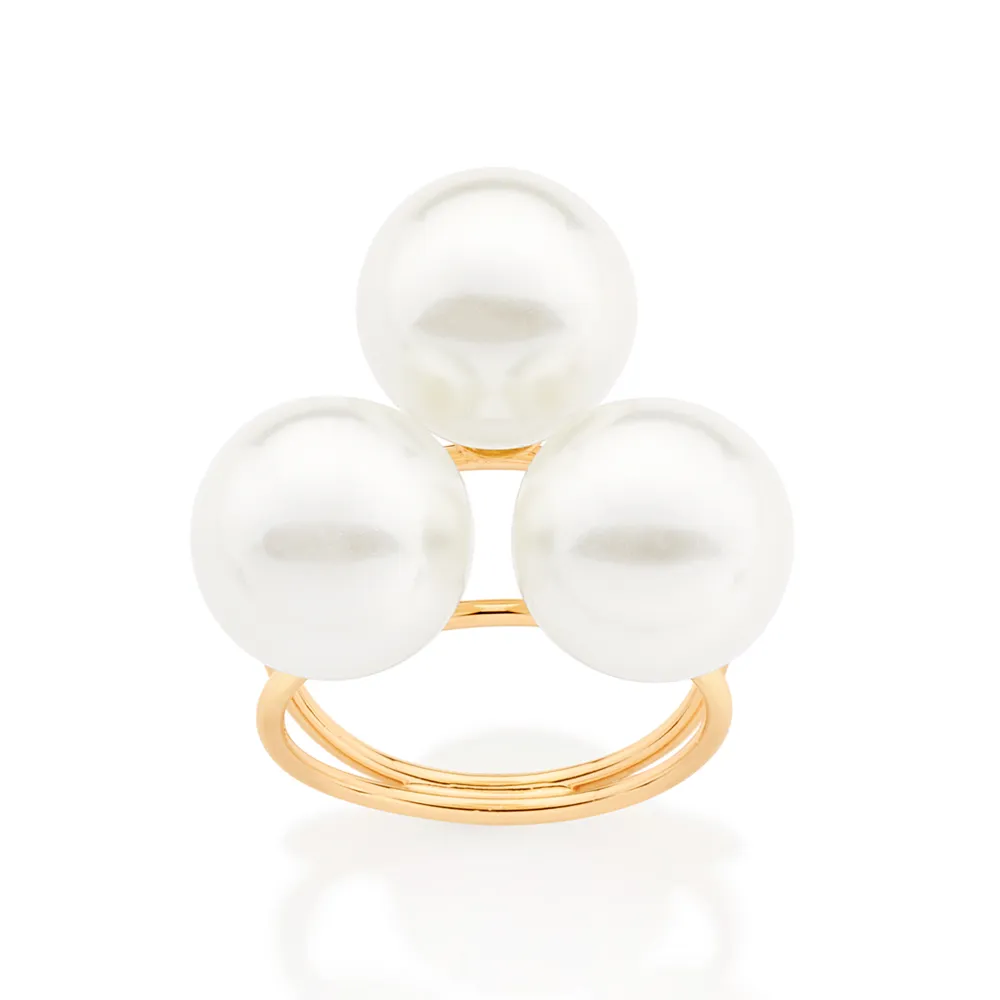 Sortijas maxi-doble con 3 perlas enchapadas en oro 18k 5 Sortijas maxi-doble con 3 perlas enchapadas en oro 18k - Imagen 3