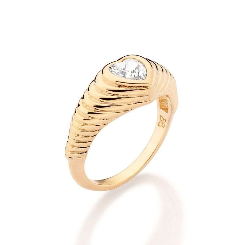 Anillo de corazón fina con capa de relieve enchapadas en oro de 18k 4 Anillo de corazón fina con capa de relieve enchapadas en oro de 18k - Imagen 2