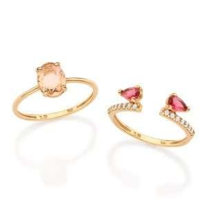 Anillo doble con circonias coloridas Enchapado en oro de 18k