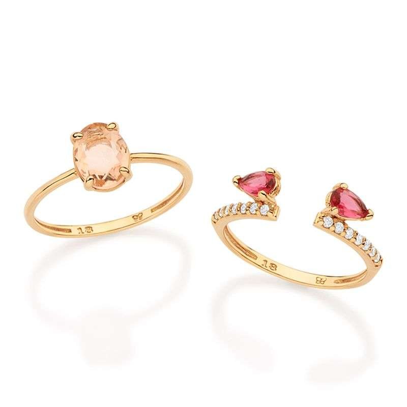 Anillo doble con circonias coloridas Enchapado en oro de 18k 2 Anillo doble con circonias coloridas Enchapado en oro de 18k