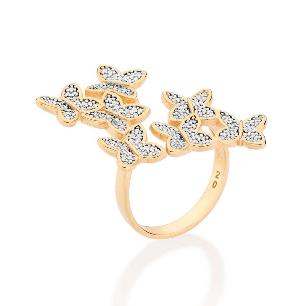 Anillo Maxi de 7 mariposas con circonias enchapadas en Oro de 18k 3 Anillo Maxi de 7 mariposas con circonias enchapadas en Oro de 18k