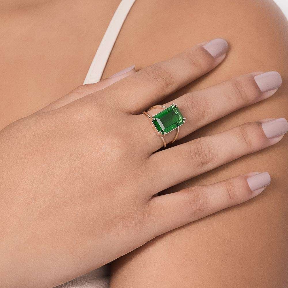 Anillo Rectangular con circonia verde enchapadas en oro de 18k 6 Anillo Rectangular con circonia verde enchapadas en oro de 18k - Imagen 4