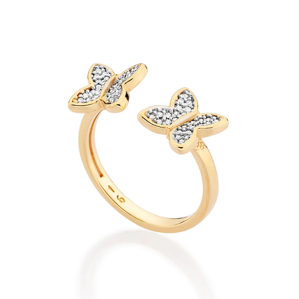 Anillo ajustable de mariposa con circonia enchapadas en oro 18K 4 Anillo ajustable de mariposa con circonia enchapadas en oro 18K - Imagen 2