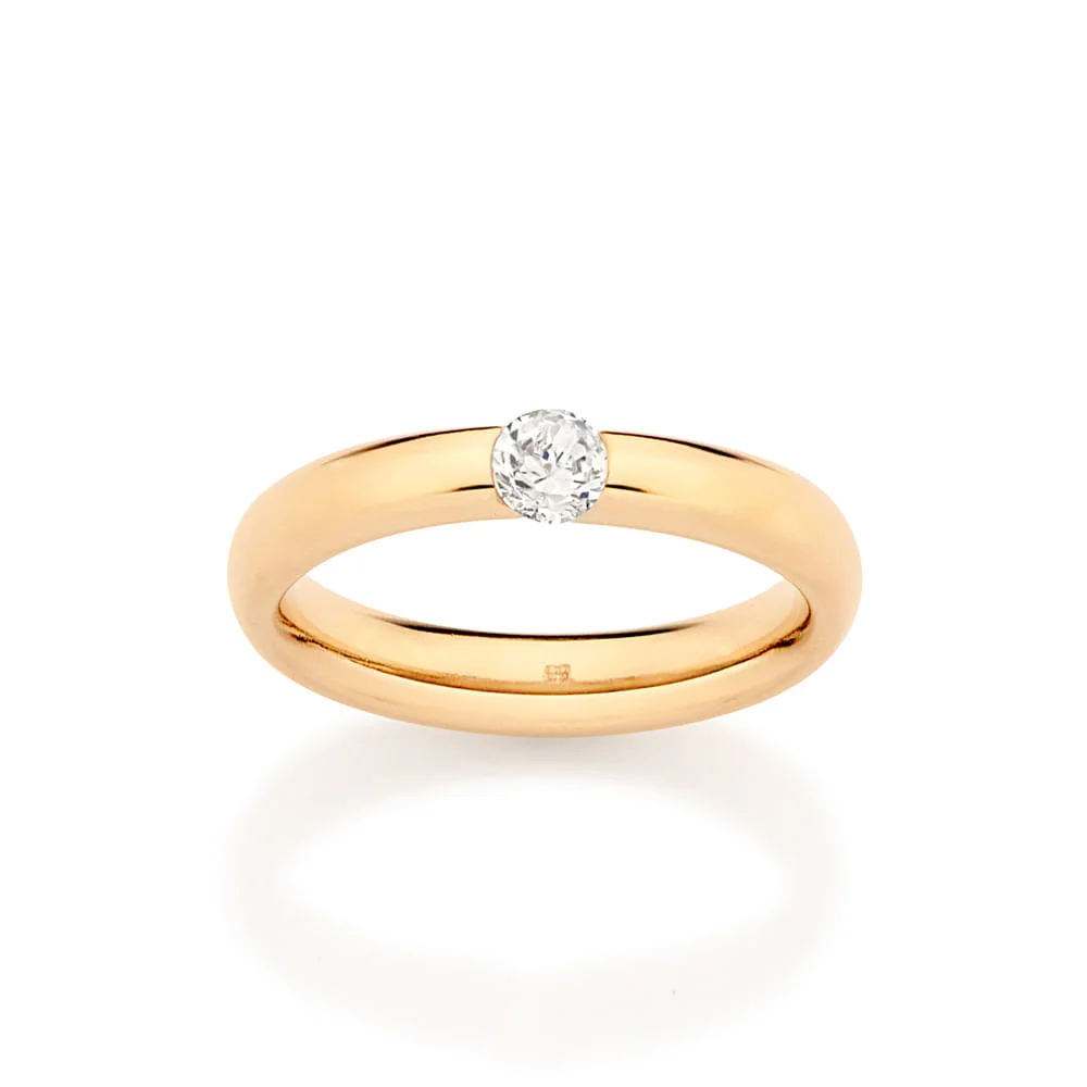 Anillo de Compromiso Solitario Una Circonia Enchapado En Oro 18K 3 Anillo de Compromiso Solitario Una Circonia Enchapado En Oro 18K
