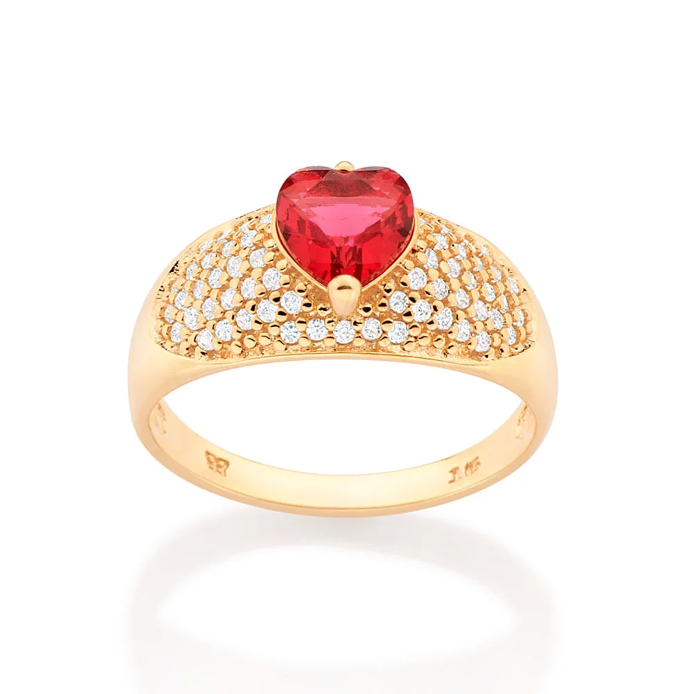 Anillo De Corazón Rojo Y Circonias Enchapadas En Oro De 18k 3 anillo de corazon rojo