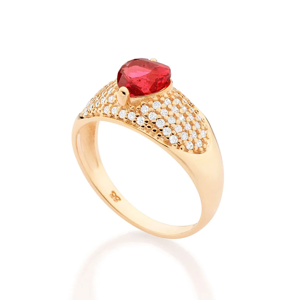 Anillo De Corazón Rojo Y Circonias Enchapadas En Oro De 18k 4 Anillo De Corazón Rojo Y Circonias Enchapadas En Oro De 18k - Imagen 2