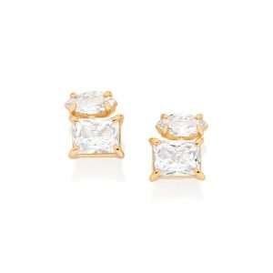 Alternative view of Aretes de 2 Circonias rectangulares enchapadas en Oro de 18k