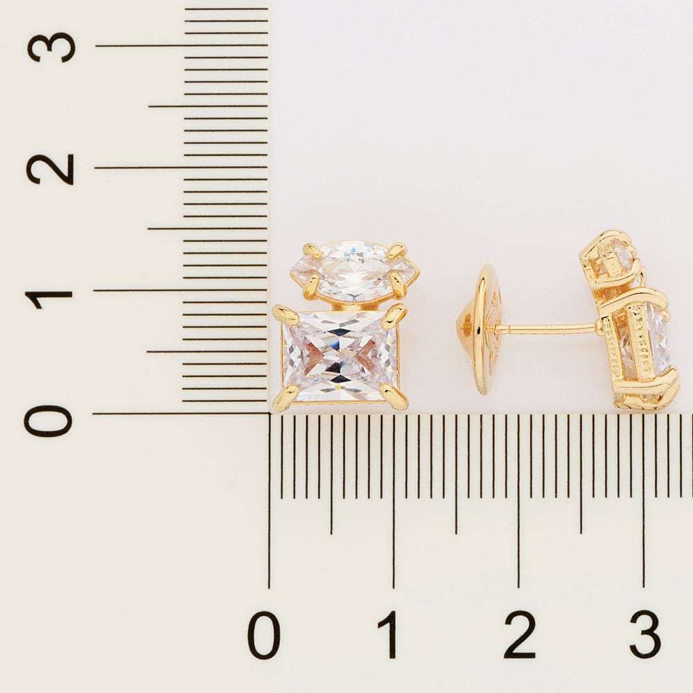 Aretes de 2 Circonias rectangulares enchapadas en Oro de 18k 5 Aretes de 2 Circonias rectangulares enchapadas en Oro de 18k - Imagen 3