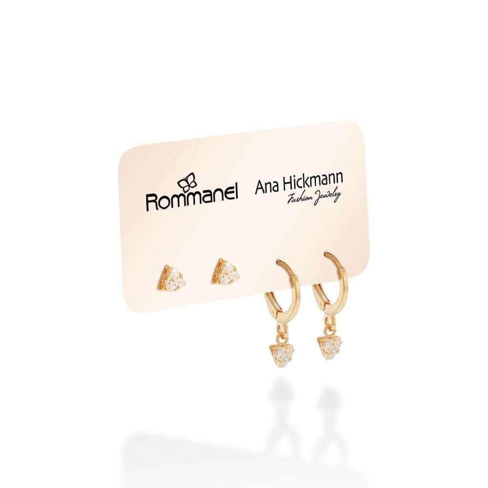 Kit Aretes Cristales y Mini Hoops Enchapados en Oro 18K 3 Kit Aretes Cristales y Mini Hoops Enchapados en Oro 18K