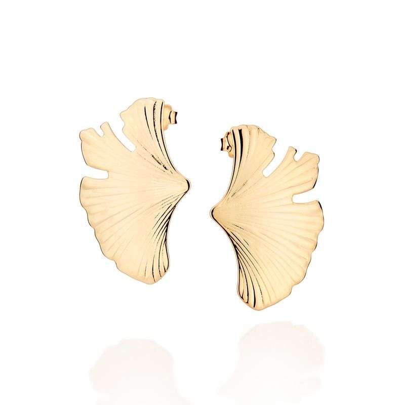 Aretes con diseño de hojas estilizado enchapadas en oro de 18k 5 Aretes con diseño de hojas estilizado enchapadas en oro de 18k - Imagen 3