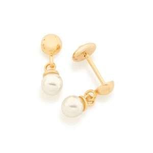 Aretes con perlas colgante para niña enchapadas en oro de 18k