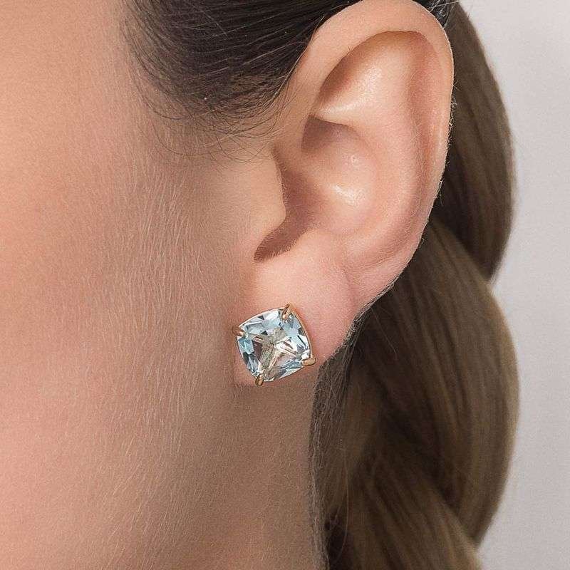 Aretes cuadrado de color azul claro enchapadas en oro de 18k 4 Aretes cuadrado de color azul claro enchapadas en oro de 18k - Imagen 2