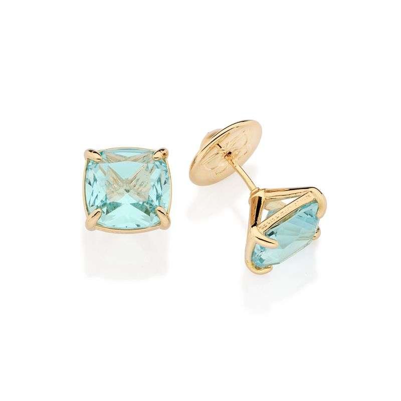 Aretes cuadrado de color azul claro enchapadas en oro de 18k 5 Aretes cuadrado de color azul claro enchapadas en oro de 18k - Imagen 3