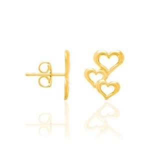 Aretes de 3 corazones enchapadas en oro de 18k