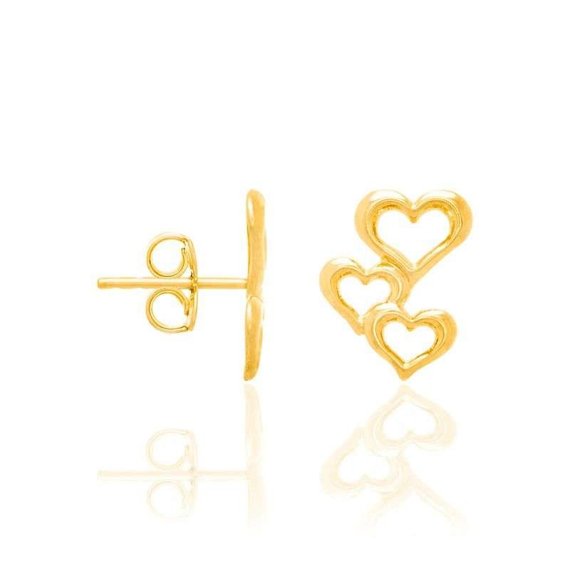 Aretes de 3 corazones enchapadas en oro de 18k 3 Aretes de 3 corazones enchapadas en oro de 18k