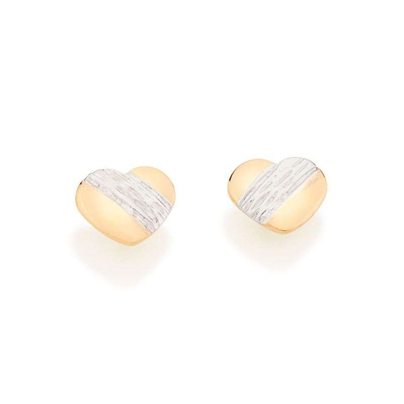 Aretes de corazón con platino en el centro enchapadas en oro de 18k 5 Aretes de corazón con platino en el centro enchapadas en oro de 18k - Imagen 3