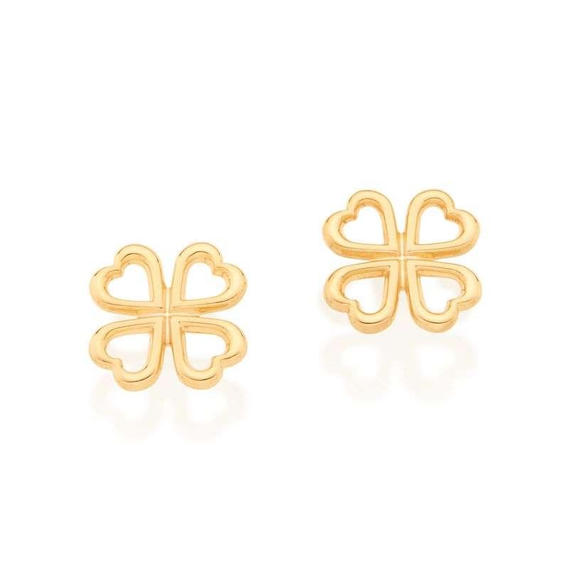 Aretes de corazón en forma de trebol enchapadas en oro de 18k 5 Aretes de corazón en forma de trebol enchapadas en oro de 18k - Imagen 3