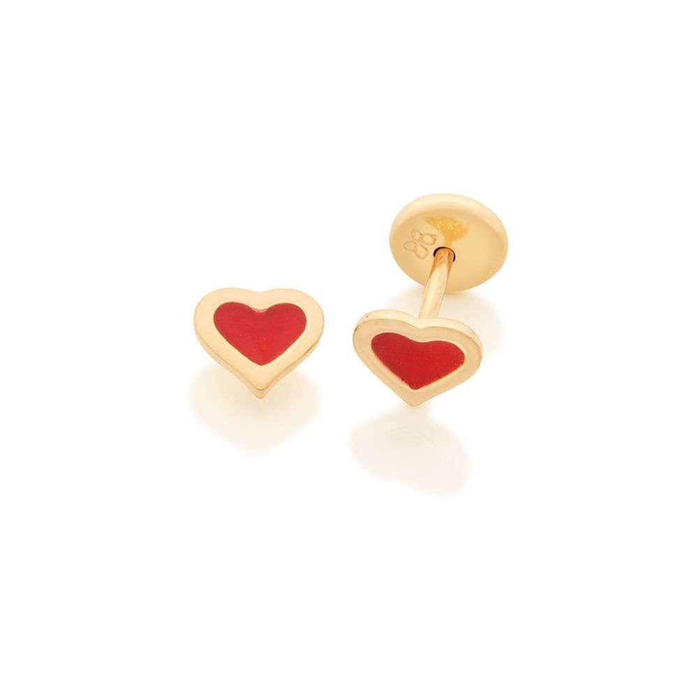 Aretes de corazón rojo para bebe enchapadas en oro de 18k 3 Aretes de corazón rojo para bebe enchapadas en oro de 18k