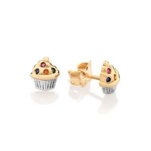 Alternative view of Aretes de cupcake con circonias de colores enchapados en oro de 18k