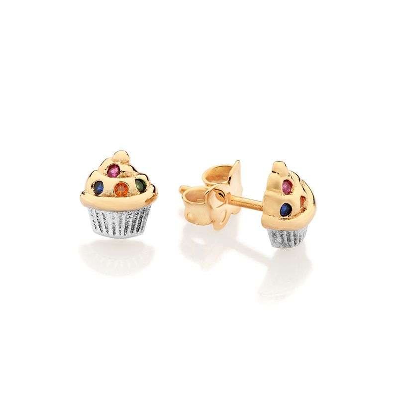 Aretes de cupcake con circonias de colores enchapados en oro de 18k 4 Aretes de cupcake con circonias de colores enchapados en oro de 18k - Imagen 2