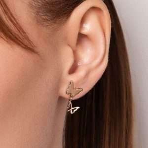 Aretes Doble Mariposa Colgante enchapados en oro de 18k