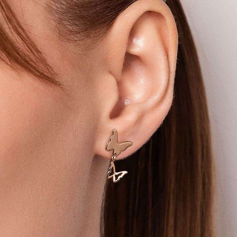 Aretes Doble Mariposa Colgante enchapados en oro de 18k 3 Aretes Doble Mariposa Colgante enchapados en oro de 18k