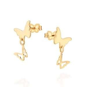 Alternative view of Aretes Doble Mariposa Colgante enchapados en oro de 18k