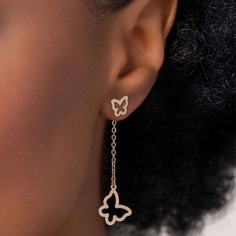 Aretes de dos mariposas y una colgante Enchapados en oro de 18k 7 Aretes de dos mariposas y una colgante Enchapados en oro de 18k - Imagen 6