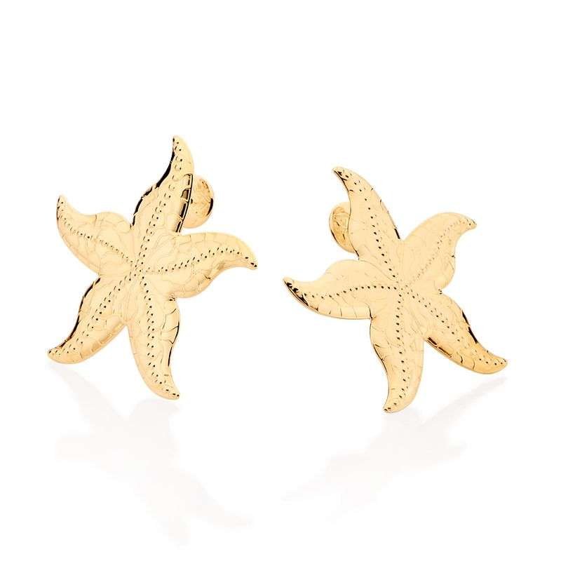 Aretes de estrellas de mar grande enchapadas en oro de 18k 5 Aretes de estrellas de mar grande enchapadas en oro de 18k - Imagen 3