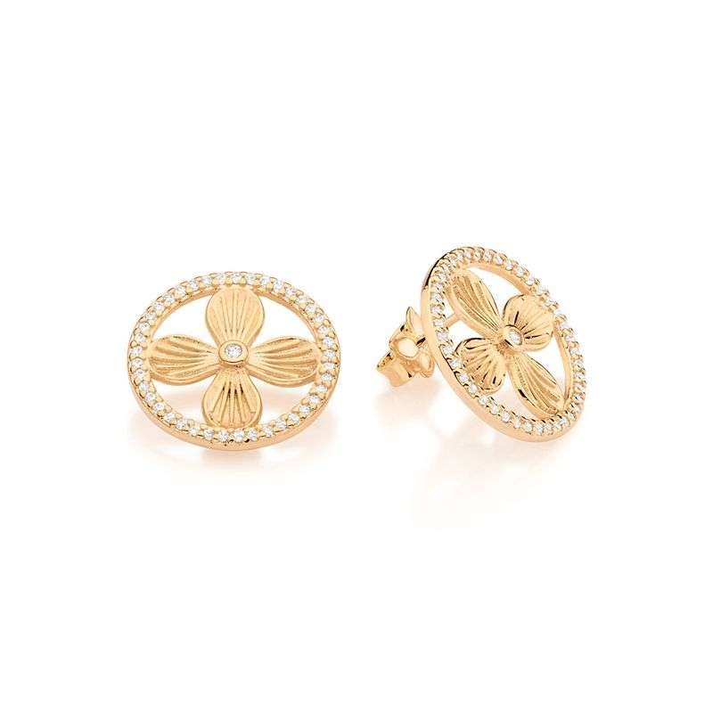 Aretes de flor con circonias enchapados en oro de 18k 4 Aretes de flor con circonias enchapados en oro de 18k - Imagen 2