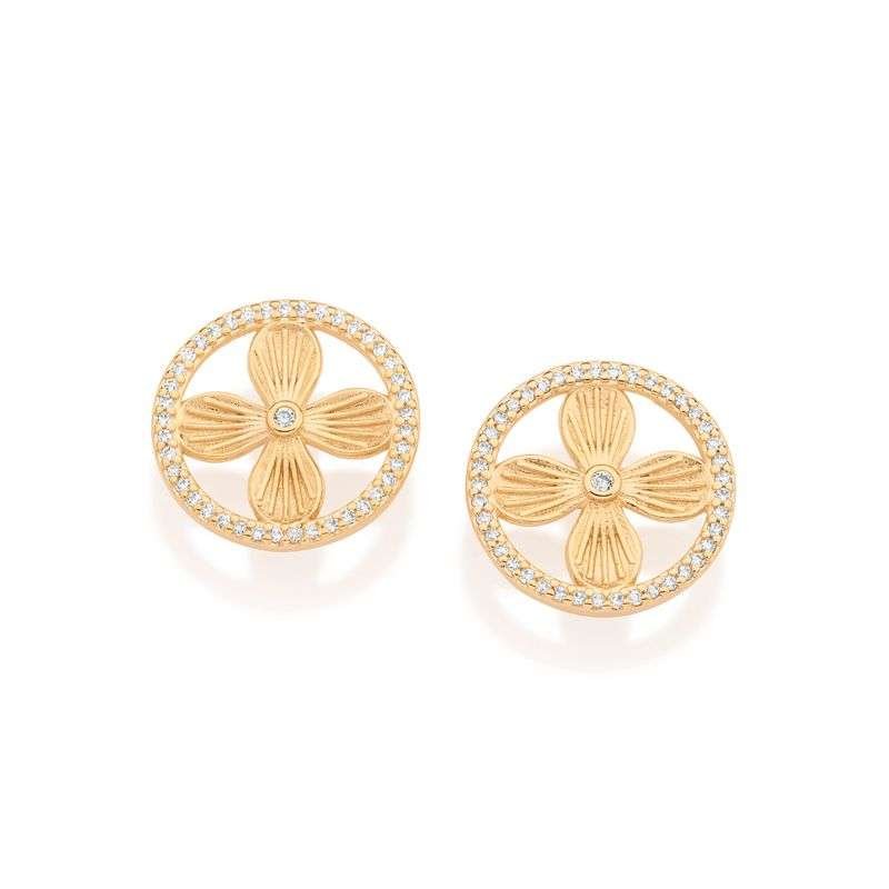 Aretes de flor con circonias enchapados en oro de 18k 7 Aretes de flor con circonias enchapados en oro de 18k - Imagen 5