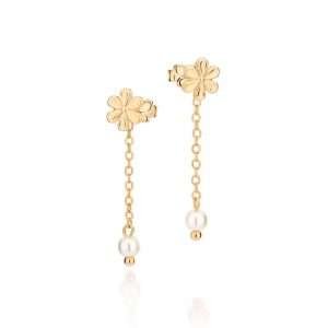 Aretes Flor con Perla Colgante Enchapados en Oro de 18k