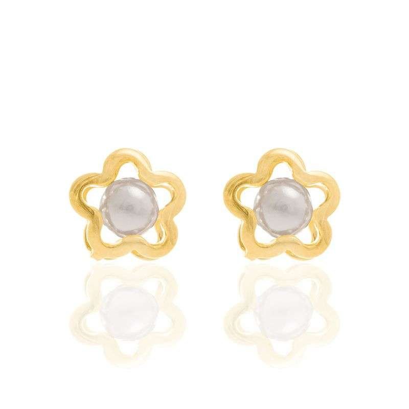 Aretes de flor y perlas enchapadas en oro de 18k 5 Aretes de flor y perlas enchapadas en oro de 18k - Imagen 3