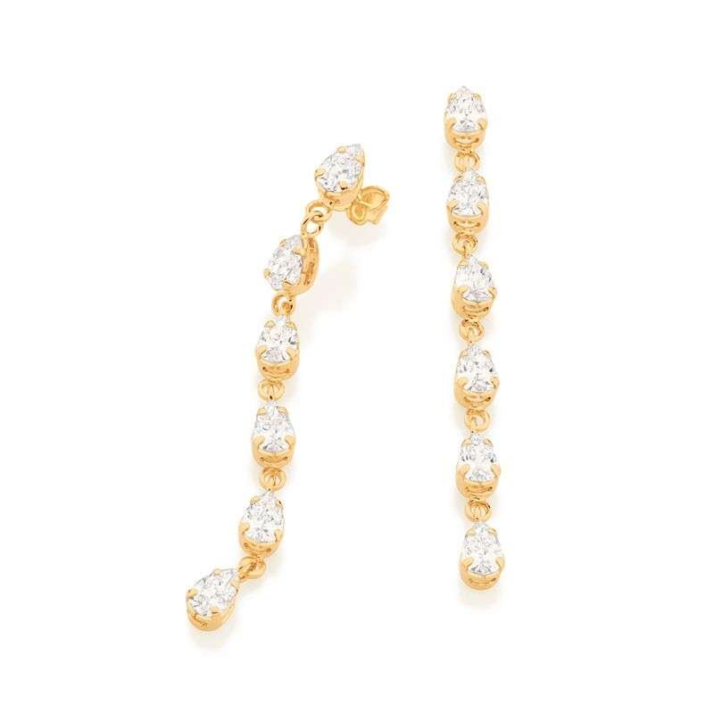 Aretes de gotas con circonia enchapadas en oro de 18k 3 Aretes de gotas con circonia enchapadas en oro de 18k