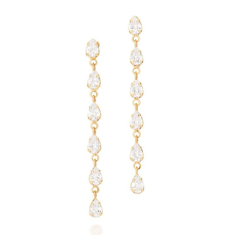 Aretes de gotas con circonia enchapadas en oro de 18k 5 Aretes de gotas con circonia enchapadas en oro de 18k - Imagen 3
