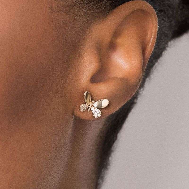Aretes de mariposa con circonia enchapadas en oro de 18k 4 Aretes de mariposa con circonia enchapadas en oro de 18k - Imagen 2