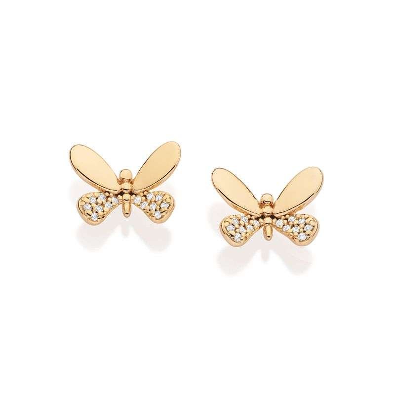 Aretes de mariposa con circonia enchapadas en oro de 18k 5 Aretes de mariposa con circonia enchapadas en oro de 18k - Imagen 3