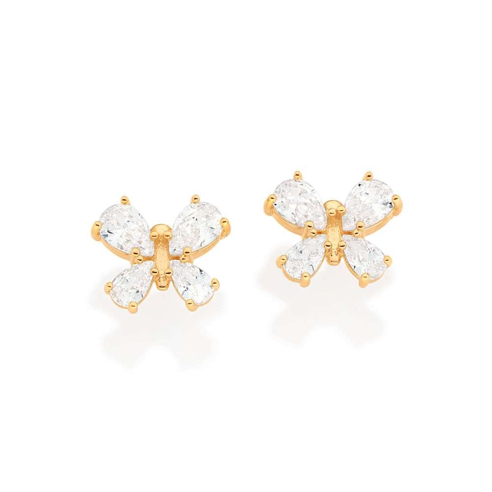 Aretes de mariposa en forma de gotas con circonia enchapadas en oro de 18k 3 Aretes de mariposa en forma de gotas con circonia enchapadas en oro de 18k