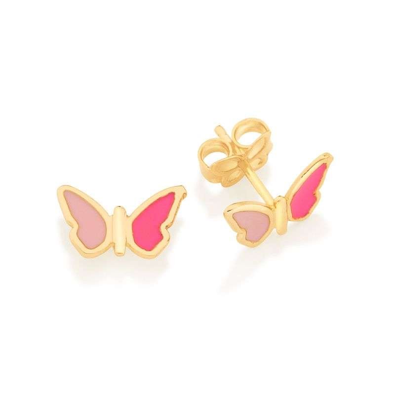 Aretes de mariposa rosada enchapadas en oro de 18k 3 Aretes de mariposa rosada enchapadas en oro de 18k