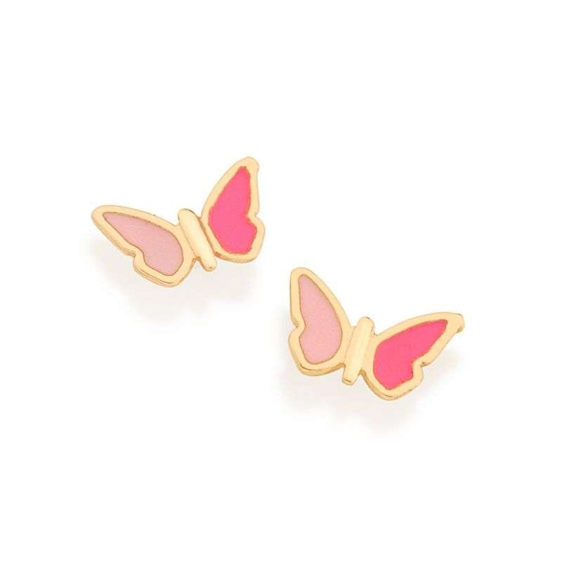 Aretes de mariposa rosada enchapadas en oro de 18k 5 Aretes de mariposa rosada enchapadas en oro de 18k - Imagen 3