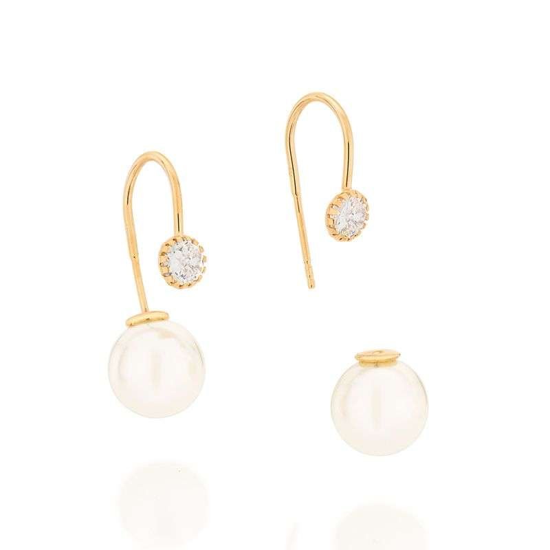 Aretes de perlas con circonias enchapadas en oro de 18k 5 Aretes de perlas con circonias enchapadas en oro de 18k - Imagen 3