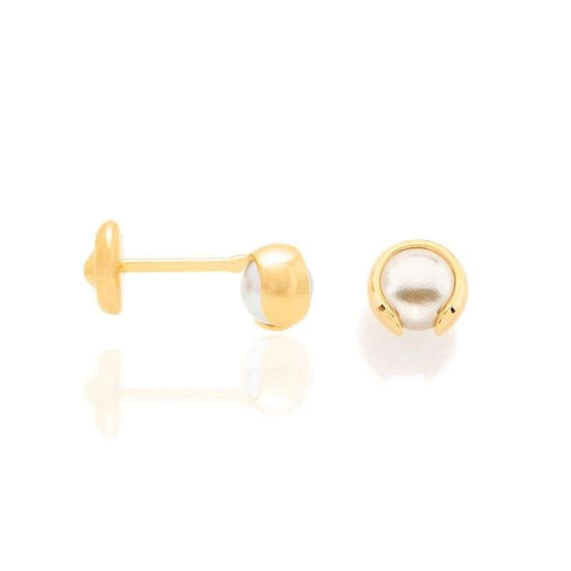 Aretes de puntos de perlas para bebes enchapadas en oro de 18k 5 Aretes de puntos de perlas para bebes enchapadas en oro de 18k - Imagen 3