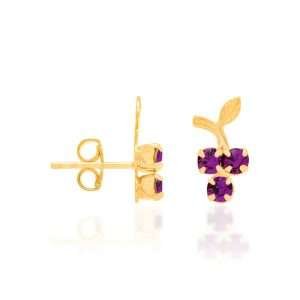 Alternative view of Aretes de uvas con cristales enchapadas en oro de 18k - Morados