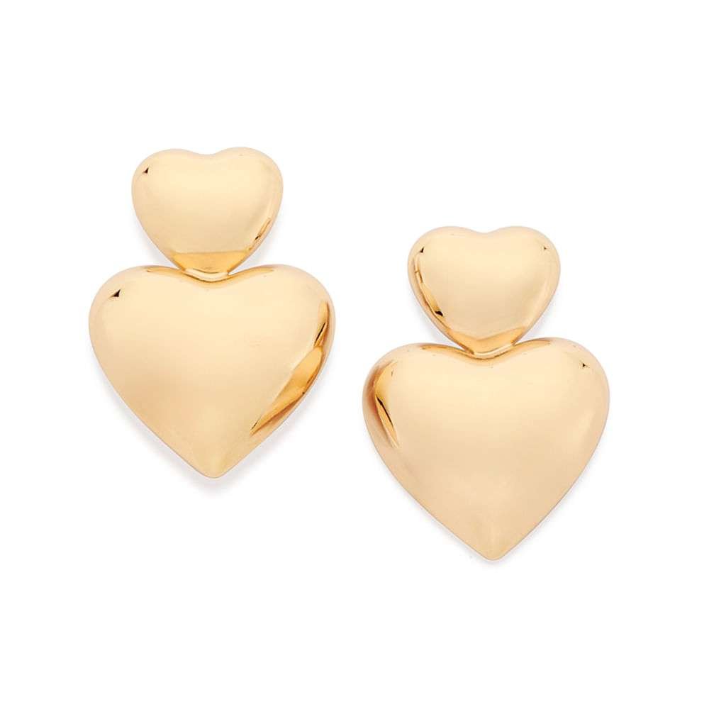 Aretes doble Corazón enchapadas en Oro 18K 3 Aretes doble Corazón enchapadas en Oro 18K