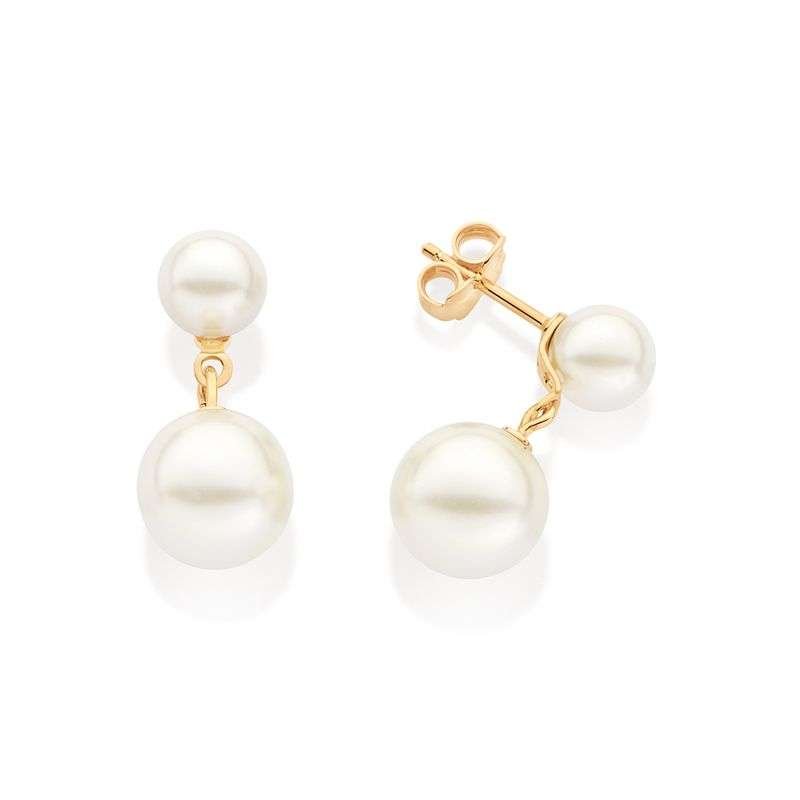 Aretes dobles perlas enchapadas en oro 18k 3 Aretes dobles perlas enchapadas en oro 18k