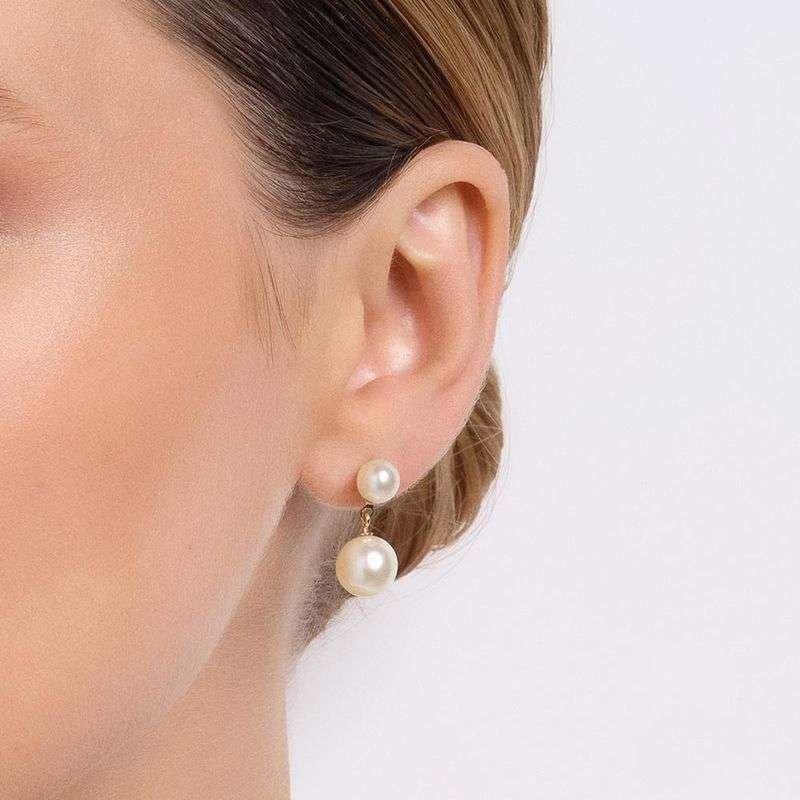 Aretes dobles perlas enchapadas en oro 18k 4 Aretes dobles perlas enchapadas en oro 18k - Imagen 2