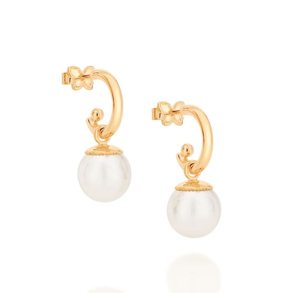 Aretes estilo argollas con perlas enchapados en oro de 18k 3 Aretes estilo argollas con perlas enchapados en oro de 18k